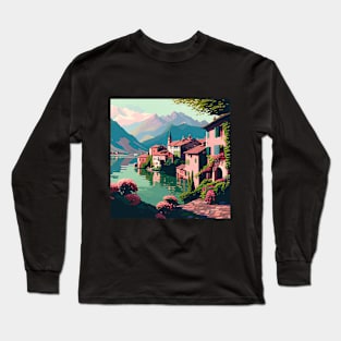 Pastel Mountain Lake Town Long Sleeve T-Shirt